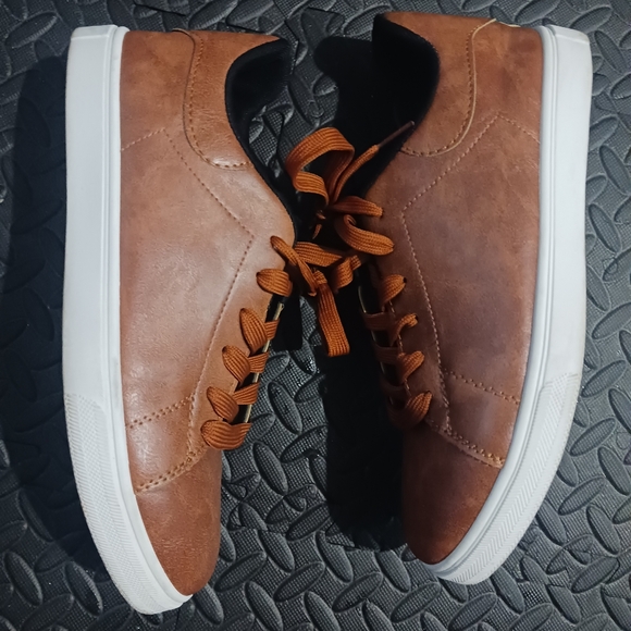 Men camel Brown Canvas lace up sneakers shoes - Picture 5 of 12